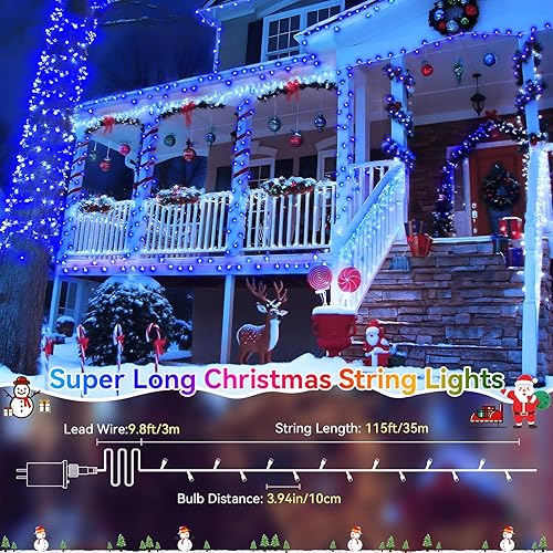 Miniatura 9 de Tira de luces de Navidad adecuada para exteriores, 500 luces LED de 197 pies de largo, 8 modos de iluminación, alimentación de cable transparente,