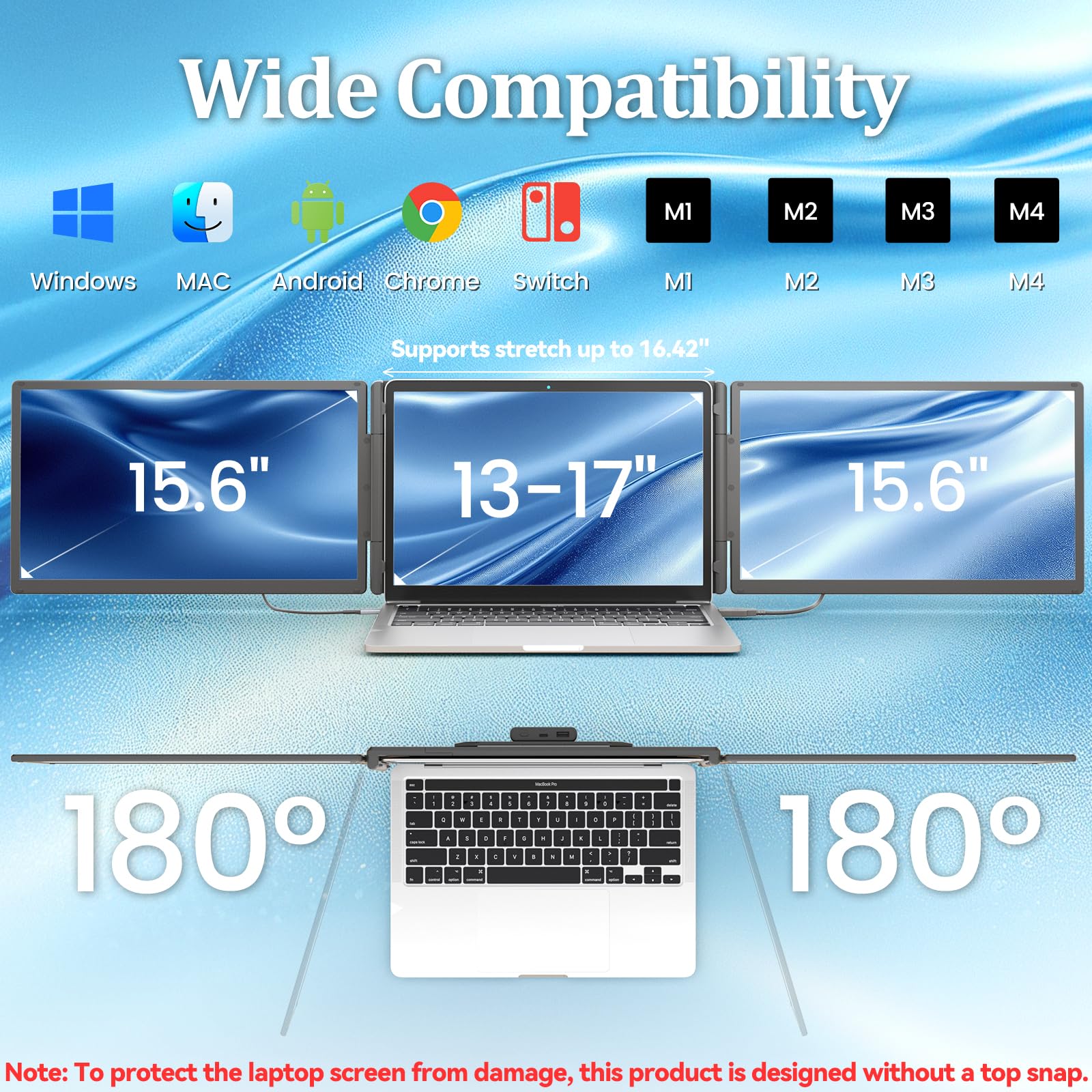 KEFEYA 15,6 Zoll Laptop Bildschirm Erweiterung mit magnetischer Powerbank, 1080P FHD-Dreifachmonitor, Plug & Play für 13-17"-Laptops (Diagonale), HDMI/USB/Hub, kompatibel mit Mac, Windows, Android