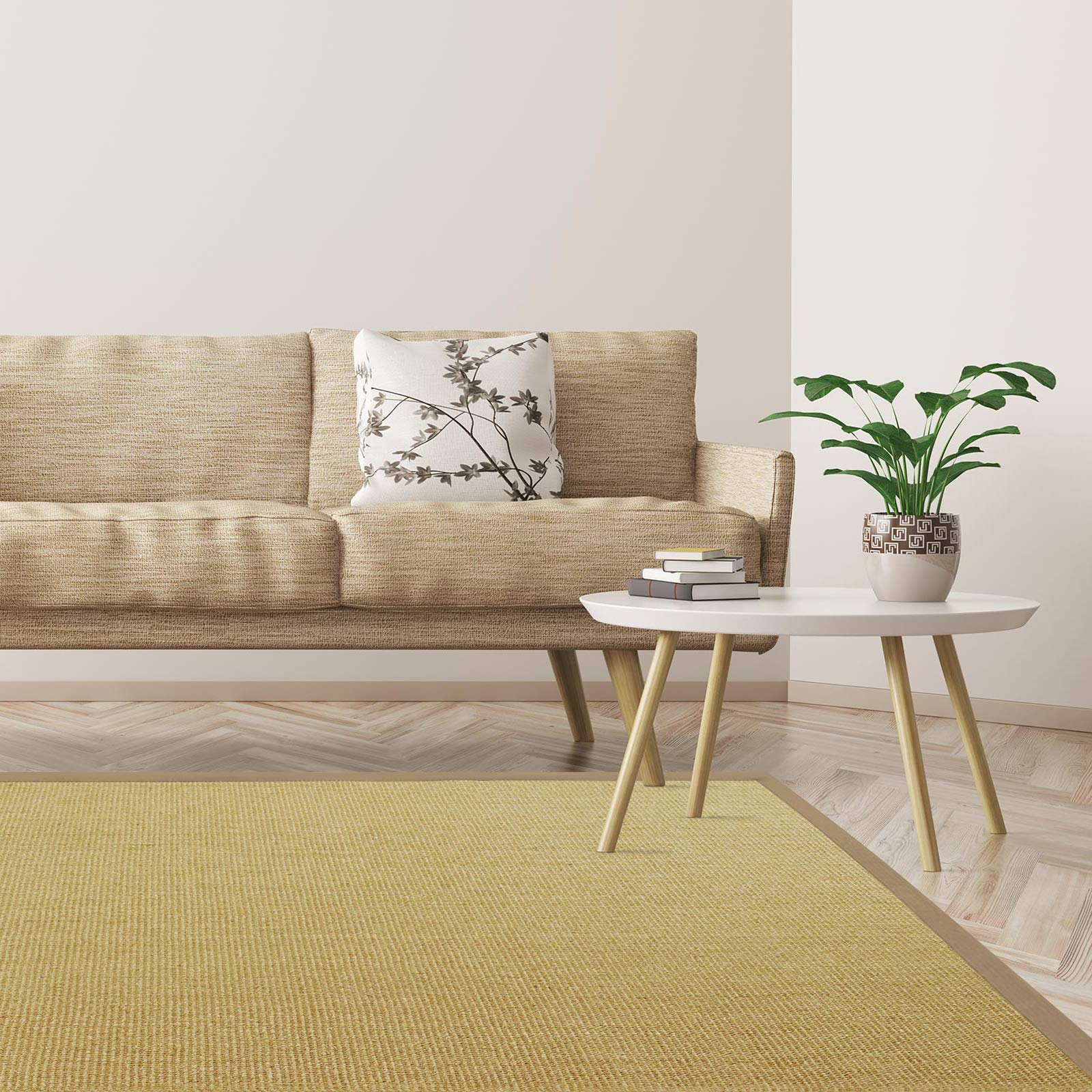 casa pura Tapis en sisal écologique | antidérapant, résistant | idéal Salon, Chambre, Cuisine | Nature avec Bordure Crème - 200x200cm