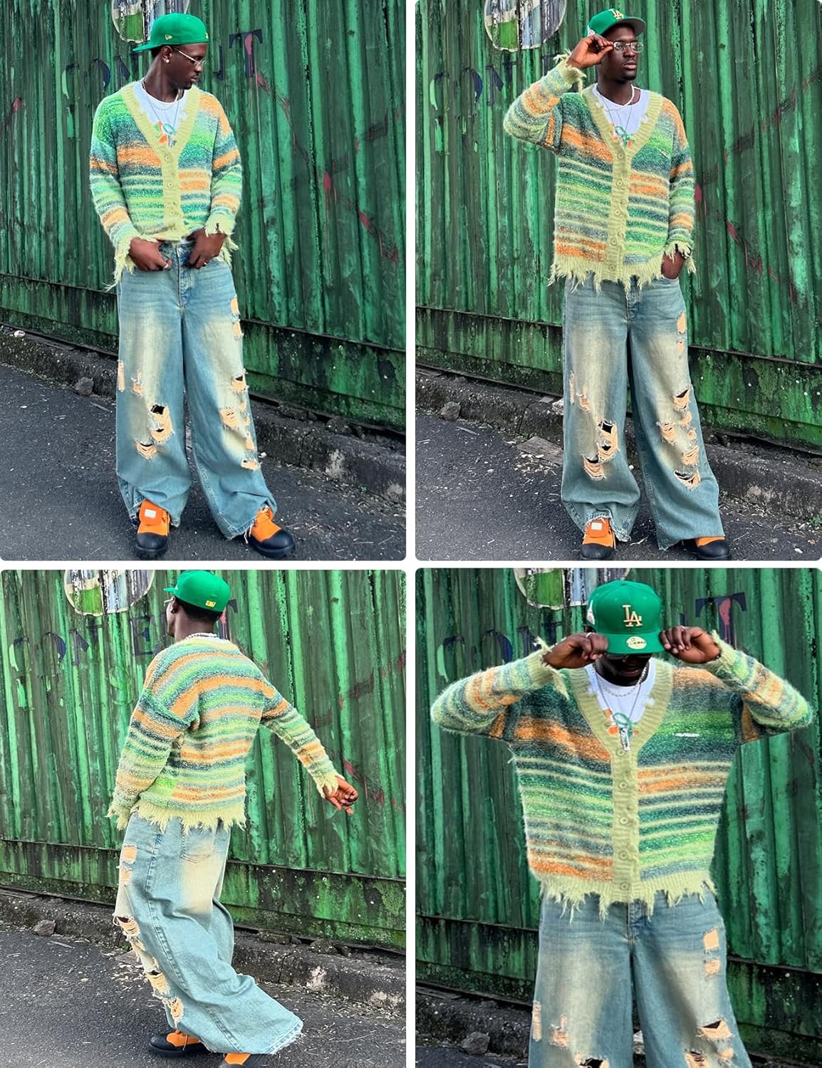 Yimoon Womens Cardigan Sweaters Oversized Striped Fuzzy Cardigans V-Neck Button Down Y2K Unisex Sweater Top - Image 6