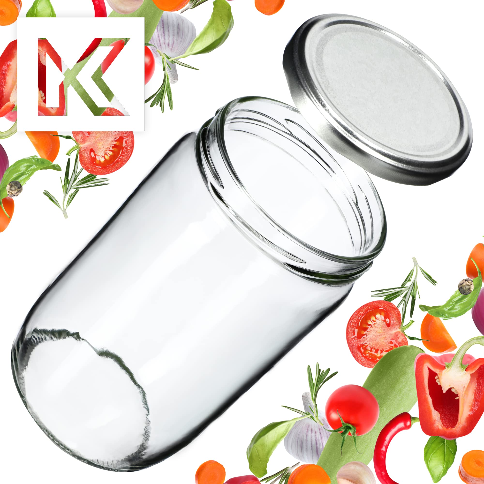 KADAX Set di 8 Grandi barattoli in Vetro 720ml Ø82 Argento – Tappo a Vite ermetico, per Conserve, sottaceti, Verdure lacto-fermentate e marmellate Fatte in casa