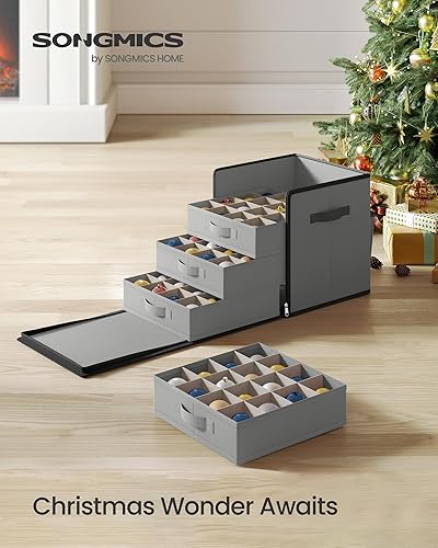 Miniatura 34 de SONGMICS Caja de almacenamiento de adornos de Navidad, con lateral abierto, contenedor de almacenamiento de Navidad apilable con tapa, 4 bandejas