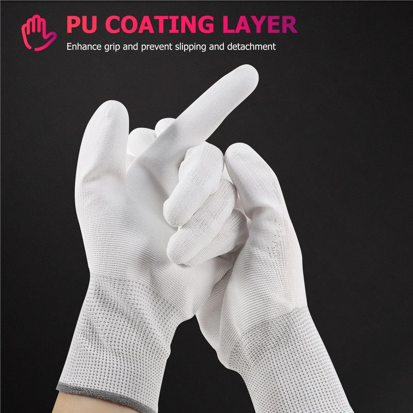 12 Stück antibeschichtete Polyester-Arbeitshandschuhe aus Nylon mit antistatischem Schutz for Mechaniker und Elektriker, dünne Handschuhe