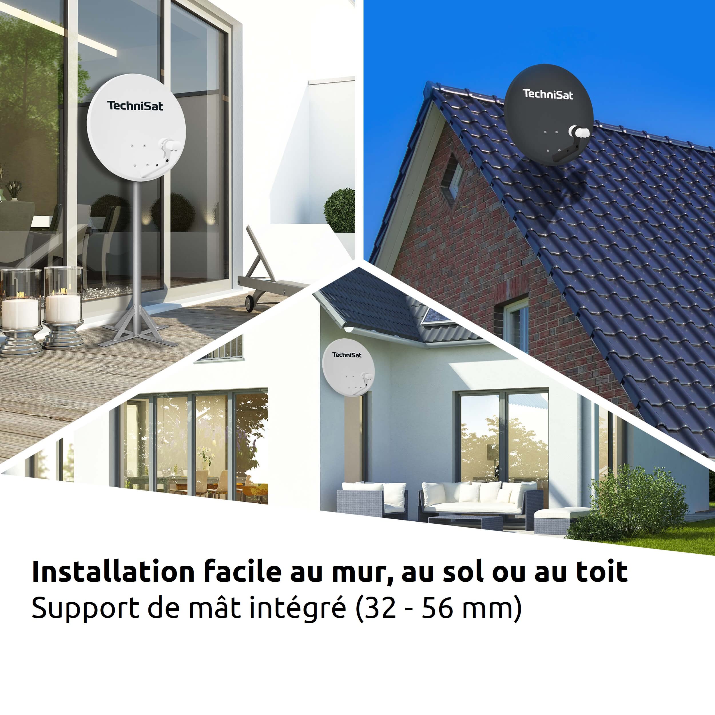 TechniSat TECHNITENNE 60 - Antenne parabolique pour 2 participants (Installation Satellite numérique de 60 cm, kit Complet Comprenant avec Support de mât et LNB Twin Universel) Gris Clair