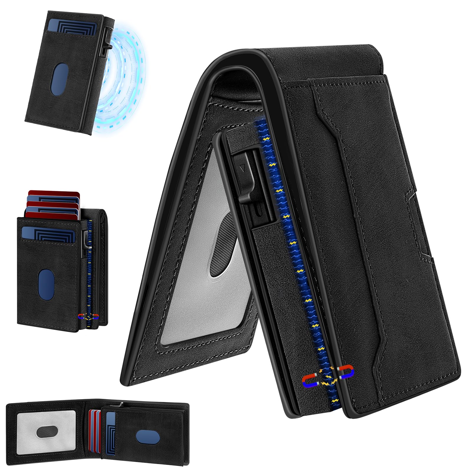 XINTUO MagSafe Wallet For Men,Versatile Wallets with Pop-Up Card case, Rfid Blocking,ID Window,Card case with magnetic suction for flexible carrying,Wallet Gift For Male(black)