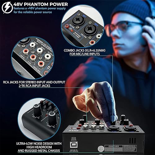 Miniatura 6 de Mezclador de audio inalámbrico profesional para DJ mezclador de sonido con controlador Bluetooth de 4 canales interfaz de audio USB 2 conectores