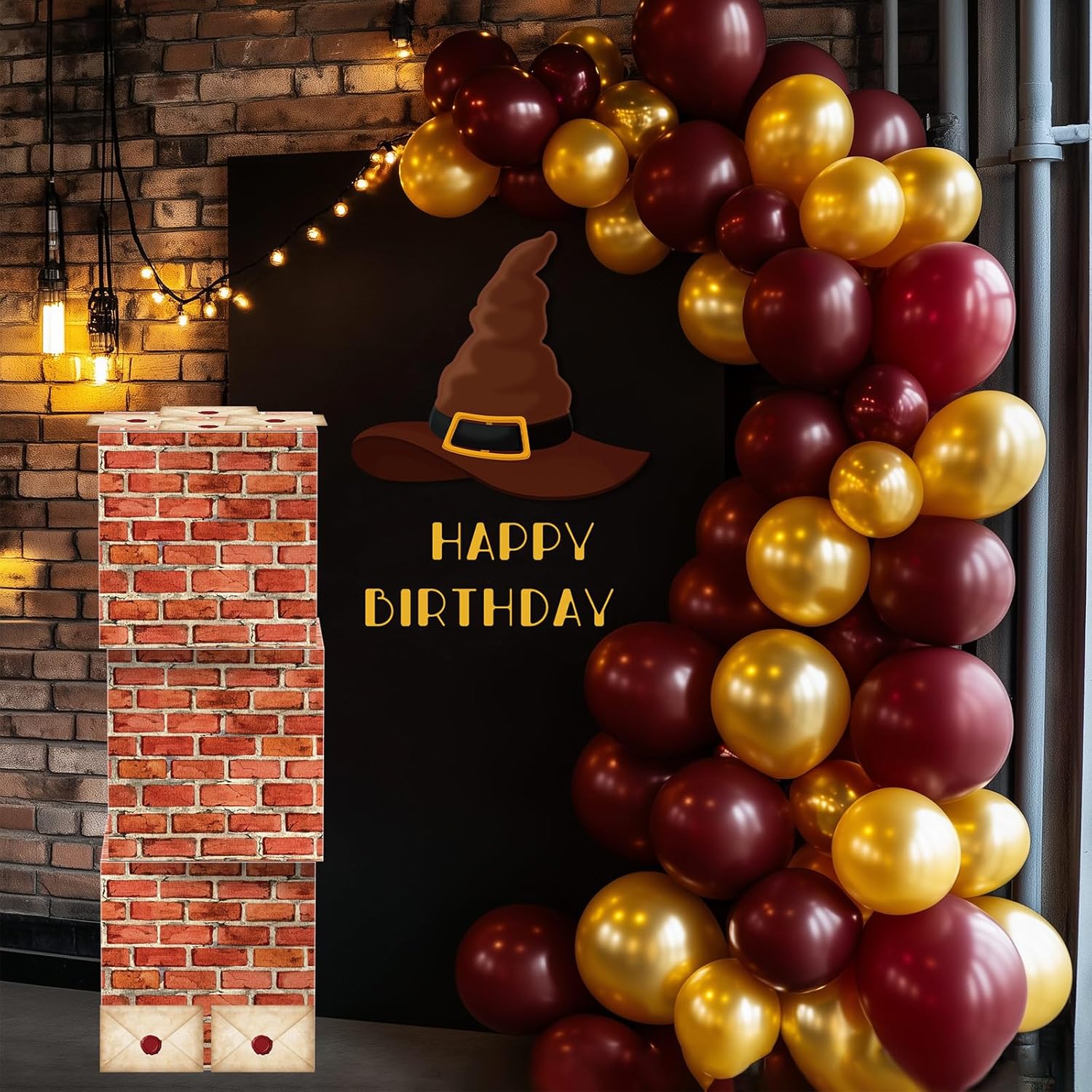 Ctosree 13 Pcs Magical Wizard Themed Party Decorations Large Size Red Brick Boxes Cardboard Suitcase Boxes Wizard Hat Magical Envelopes for Wizard Birthday Halloween Wizard Party Supplies