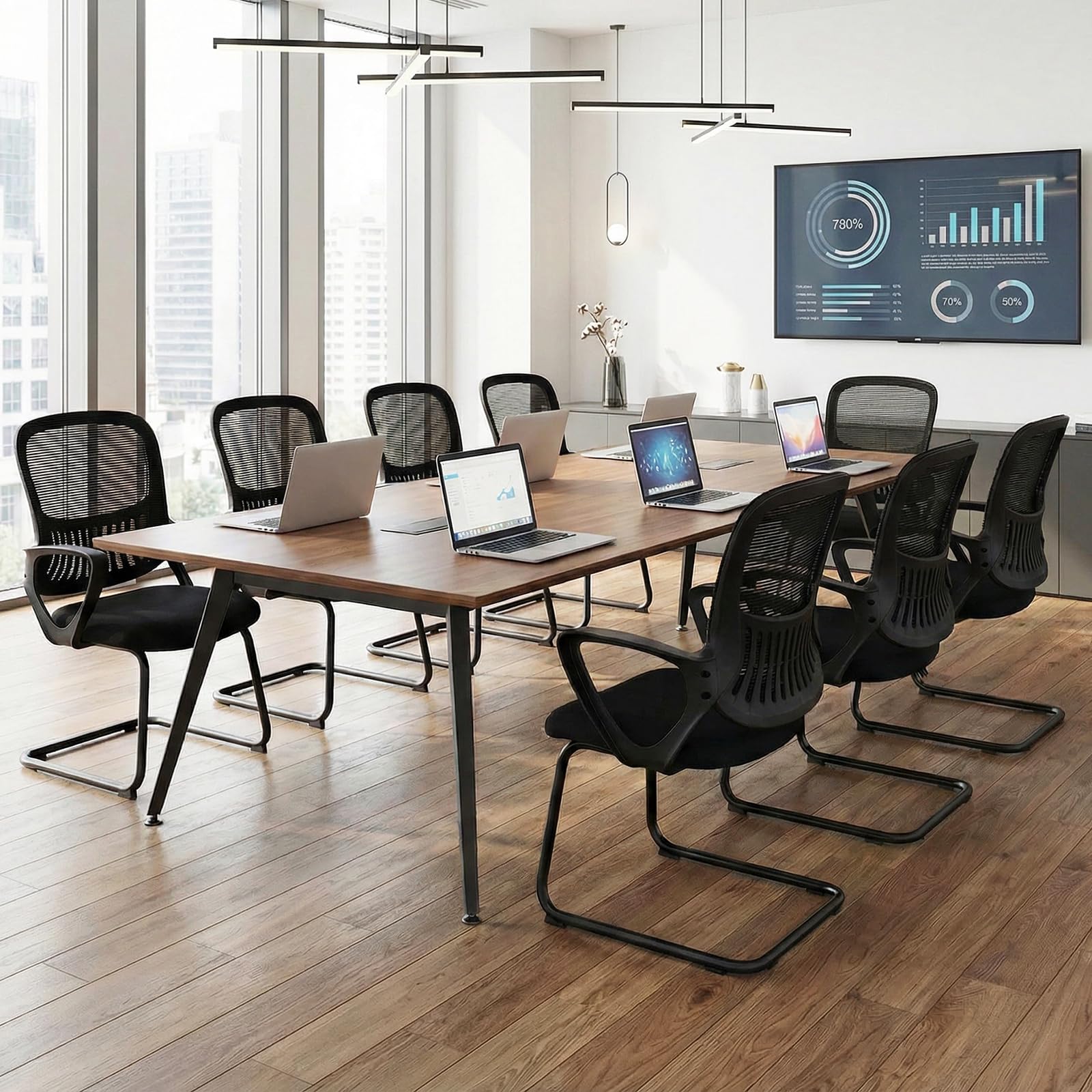 COSTWAY Freischwinger Stühle 2er Set, Konferenzstühle mit Armlehne & Lendenwirbelstütze, Schwingstühle, Bürostühle, Besucherstühle für Büro, Konferenzraum, Arbeitszimmer