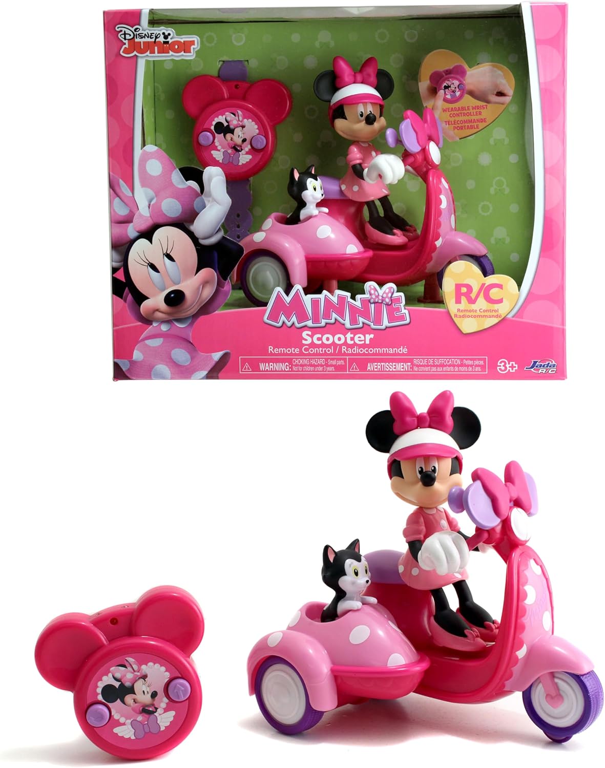 Jada Toys Disney Junior Minnie Mouse Roadster RC Scooter, 7" Pink with White Polka Dots
