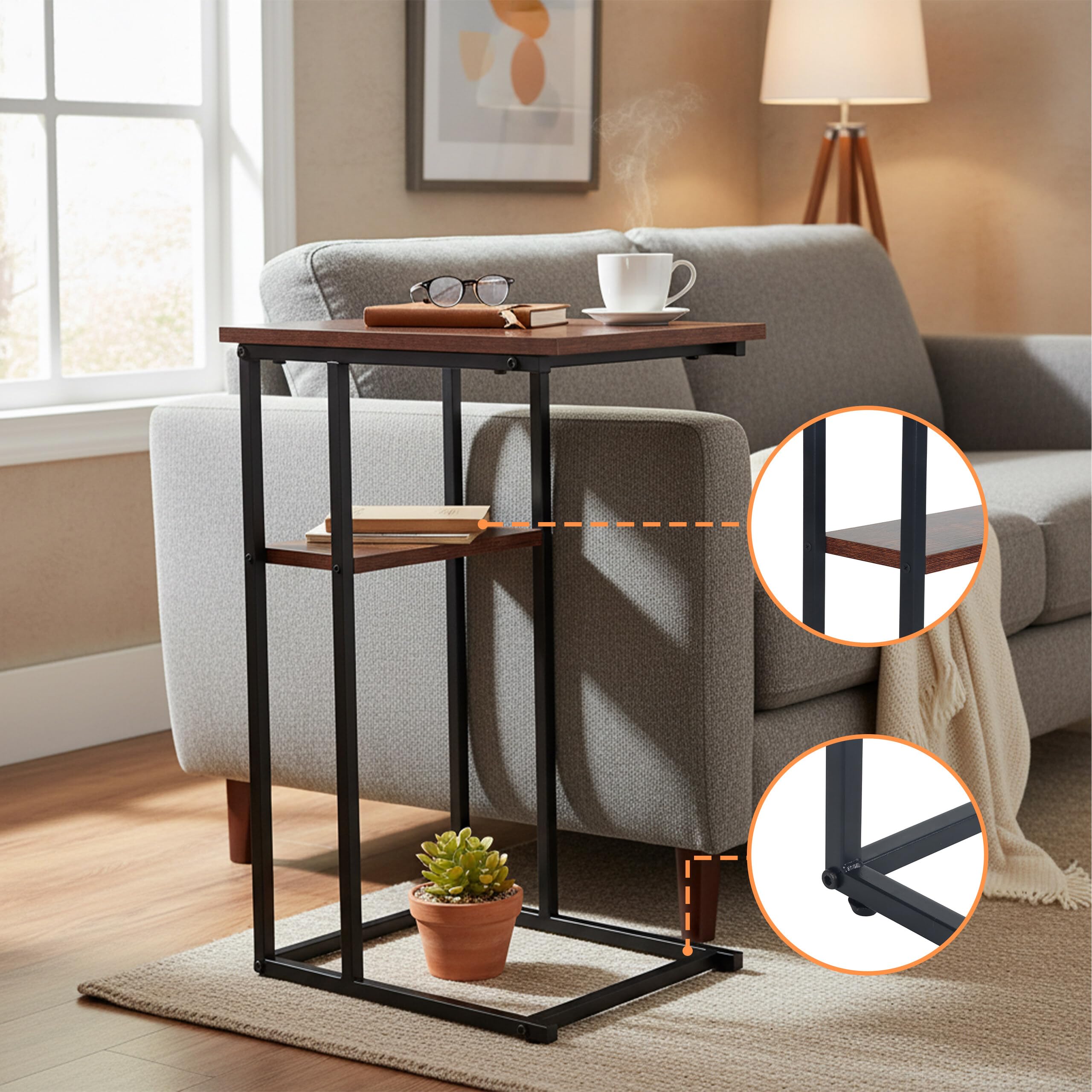 Relaxdays Tavolino, Ripiani Grande e Piccolo, HLP 60 x 40 x 30 cm, per Divano e Letto, Metallo