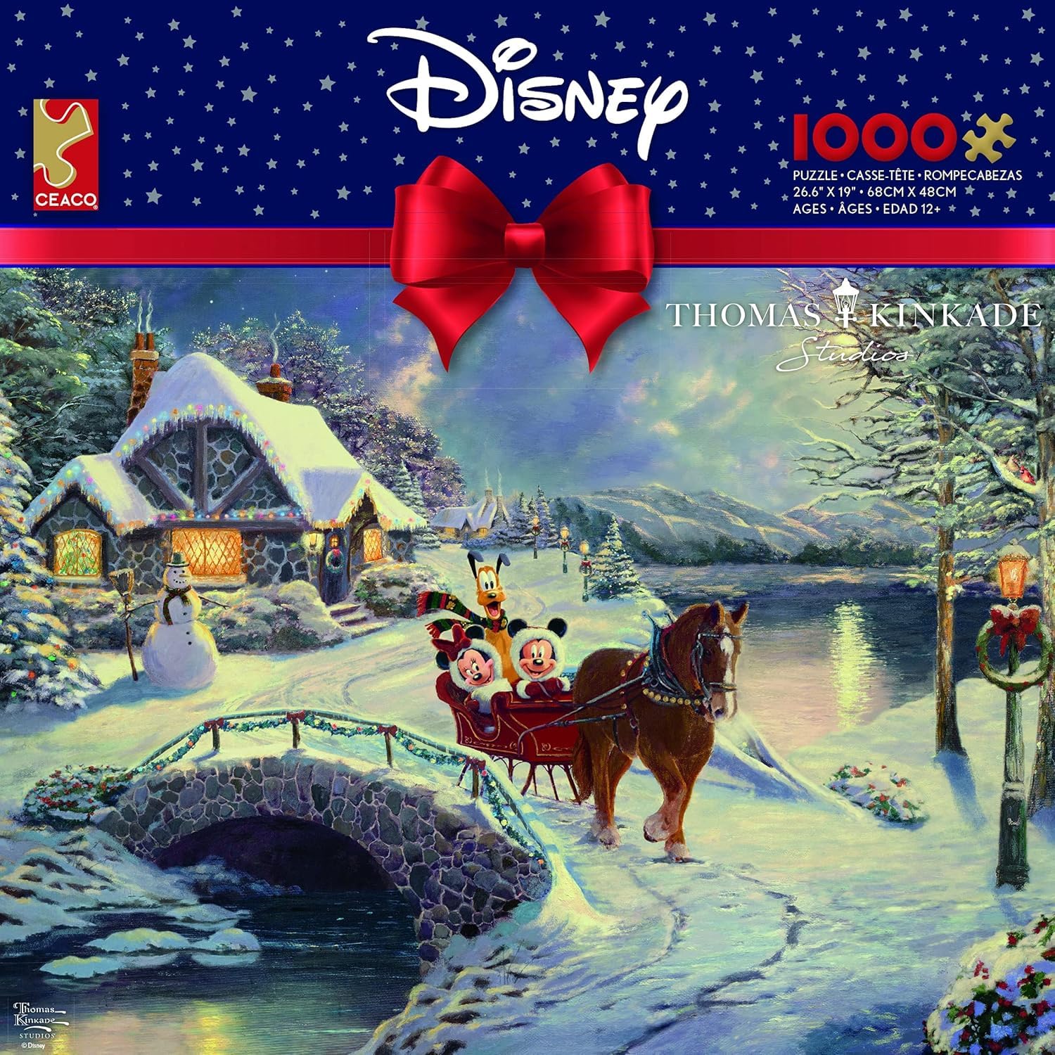Ceaco - Thomas Kinkade - Disney Holiday - Mickey et Minnie Sleigh Ride - Puzzle de 1000 pièces