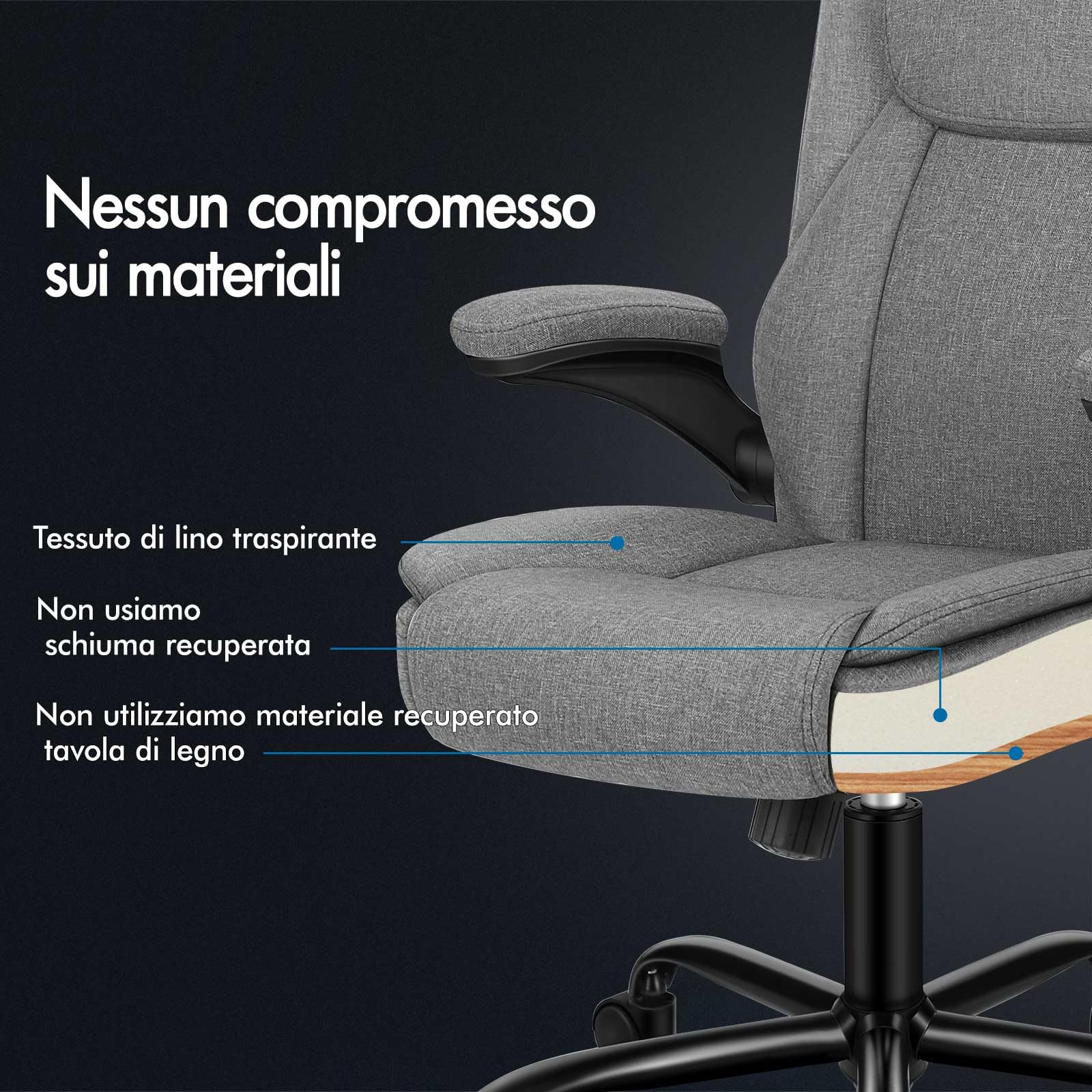 ALFORDSON Sedia Scrivania Ergonomica con Massaggio, Sedia Ufficio Poltrona Girevole ad Altezza Regolabile per Ufficio e Studio Sala Riunioni, Supporto Lombare, Portante di 150 kg, Tessuto(Grigia)