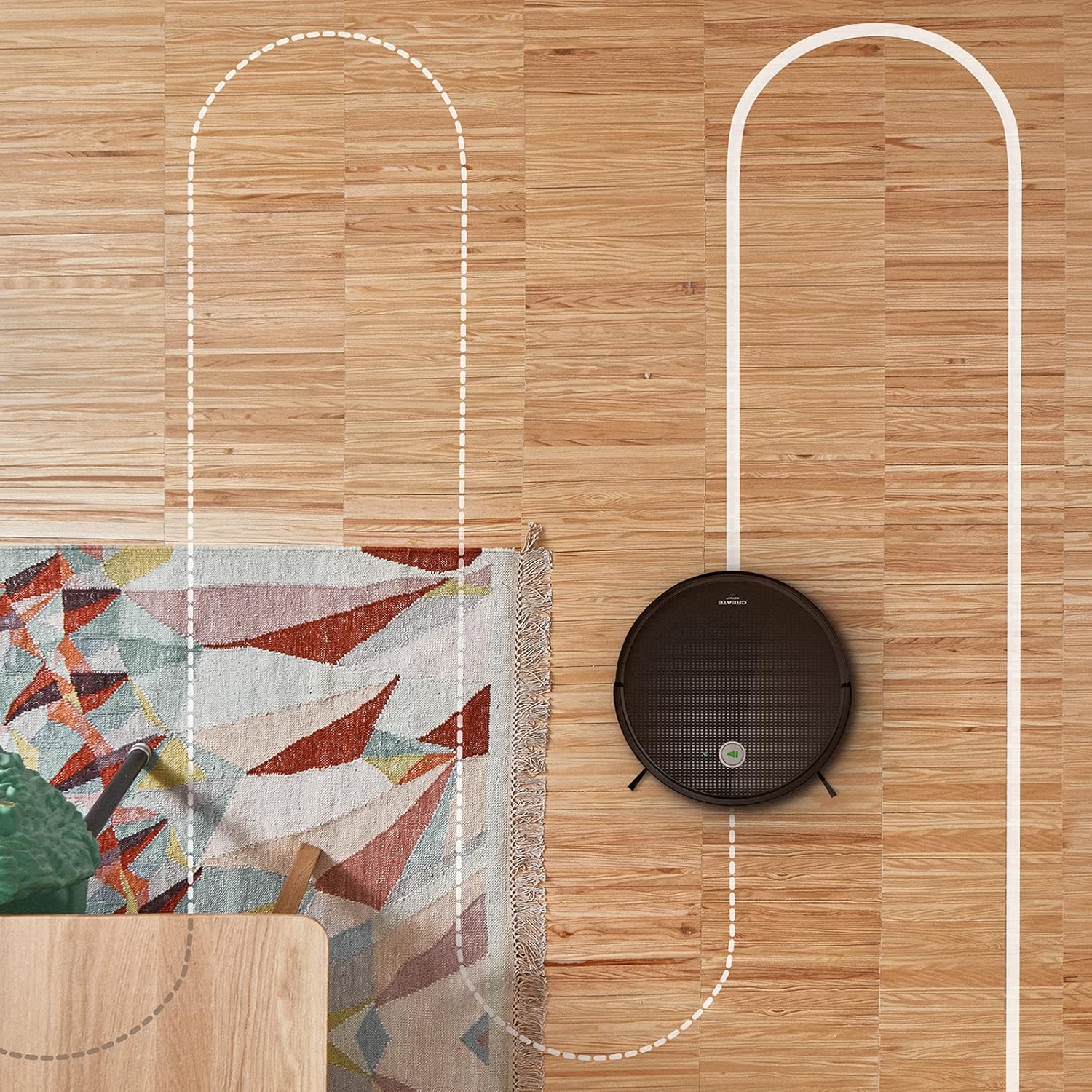 جوي view of CREATE NETBOT S15 Robot Vacuum Cleaner showing its cleaning path on a wooden floor