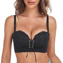 FallSweet Add Two Cups Lace Push Up Bra Wireless Support Brassiere | Ultra Padded, Front Lacing Up Design, Floral Lace Fabric, 3 Hooks and Eyes Back Closure, Adjustable Straps