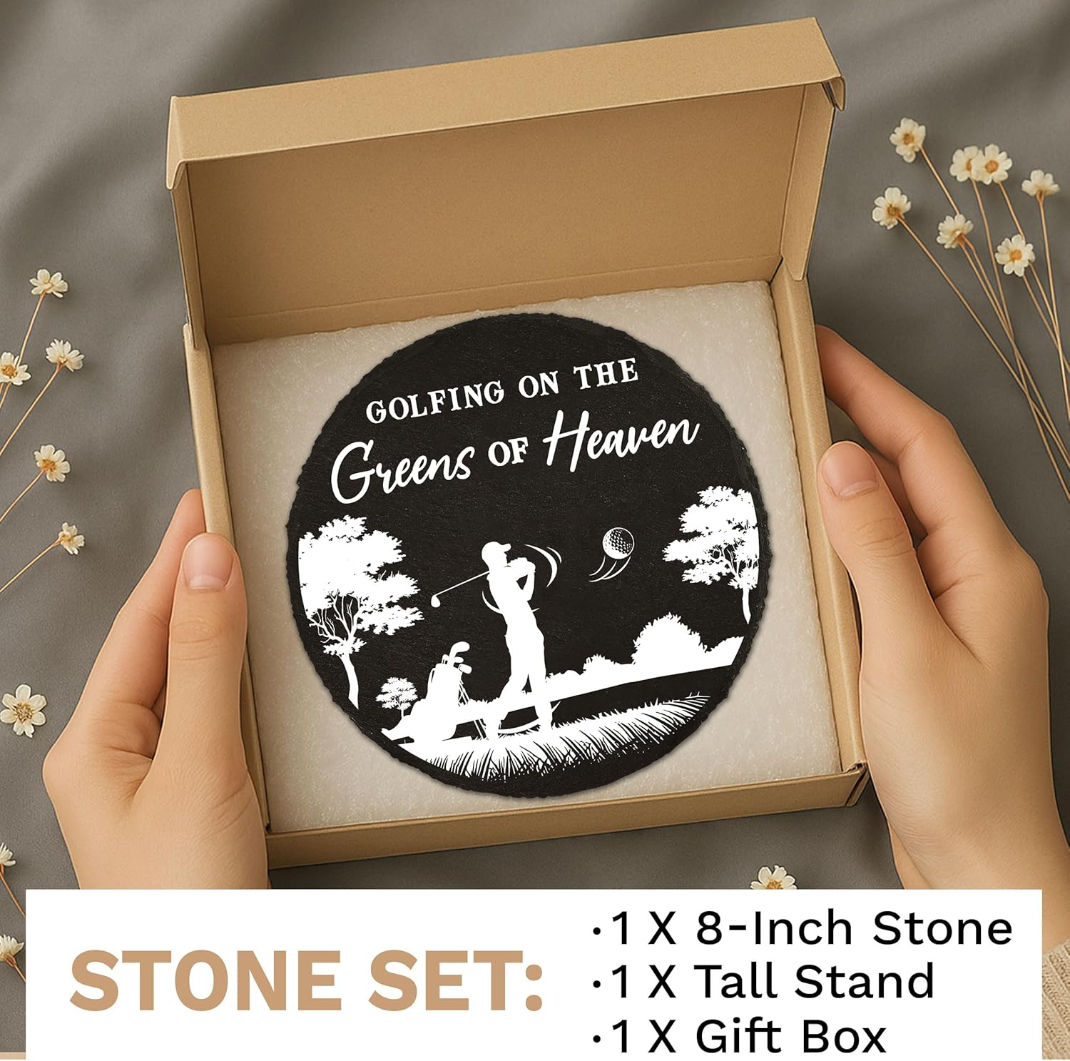 Golfing Memorial Stone, Golfing with Angels, Sympathy Gift Golfer Wings Stone for Loss of Grandpa, Father, Husband on Christmas