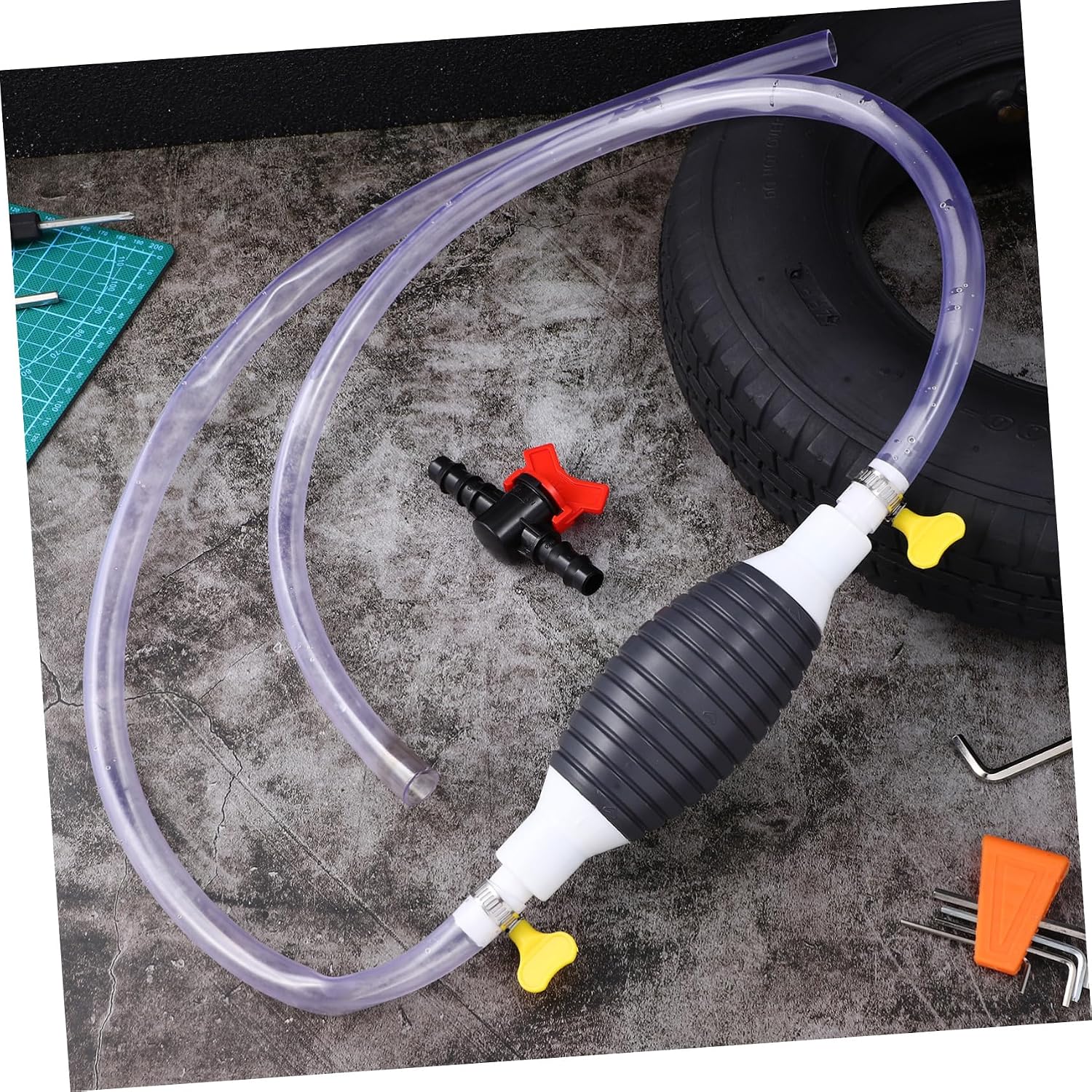 MAGICLULU Portable Manual Fuel Transfer Pump with Stainless Steel Clamps and Siphon Hose Easy Use Gasoline Water Oil Siphon Hand Pump for Versatile Liquid Transfer