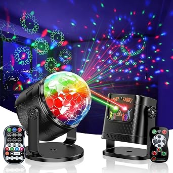 Disco Lights DJ Lights, 360  Rotating Disco Ball + Party Light with Music Control, RGB Disco Light with Remote for Party, Birthday, Karaoke, Christmas, Halloween 2 Pieces [Energy Class F]