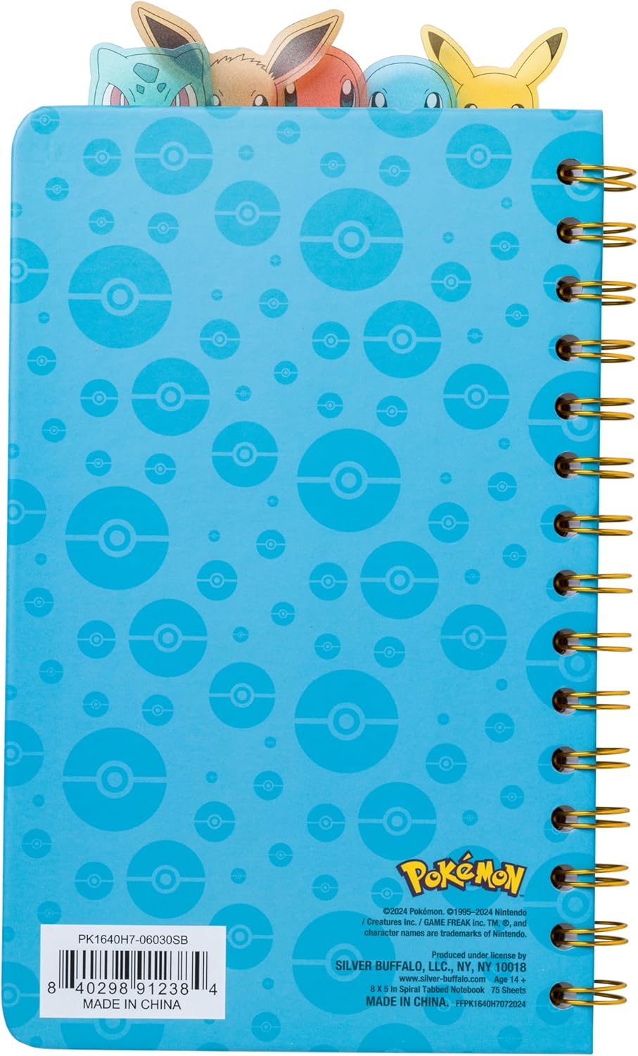 Silver Buffalo Pokémon Spiral Tabbed Notebook Featuring Pokémon, Squirtle, Eevee, Bulbasaur, and Charmander, 8” x 5” - Image 2