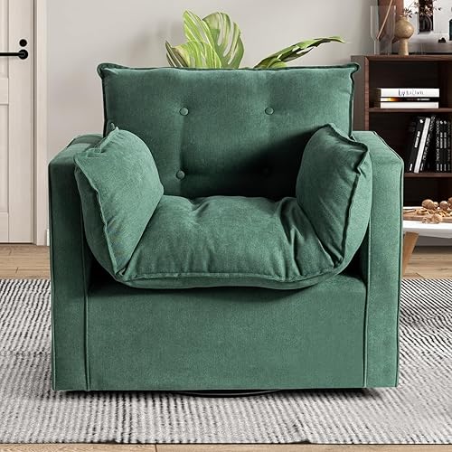 INZOY Swivel Accent Chair Mid Century Modern Chair Club Arm Chair, Upholstered Swivel Square Chair for Living Room Bedroom Small Spaces, Removable Padding, Fully Assembled, Green