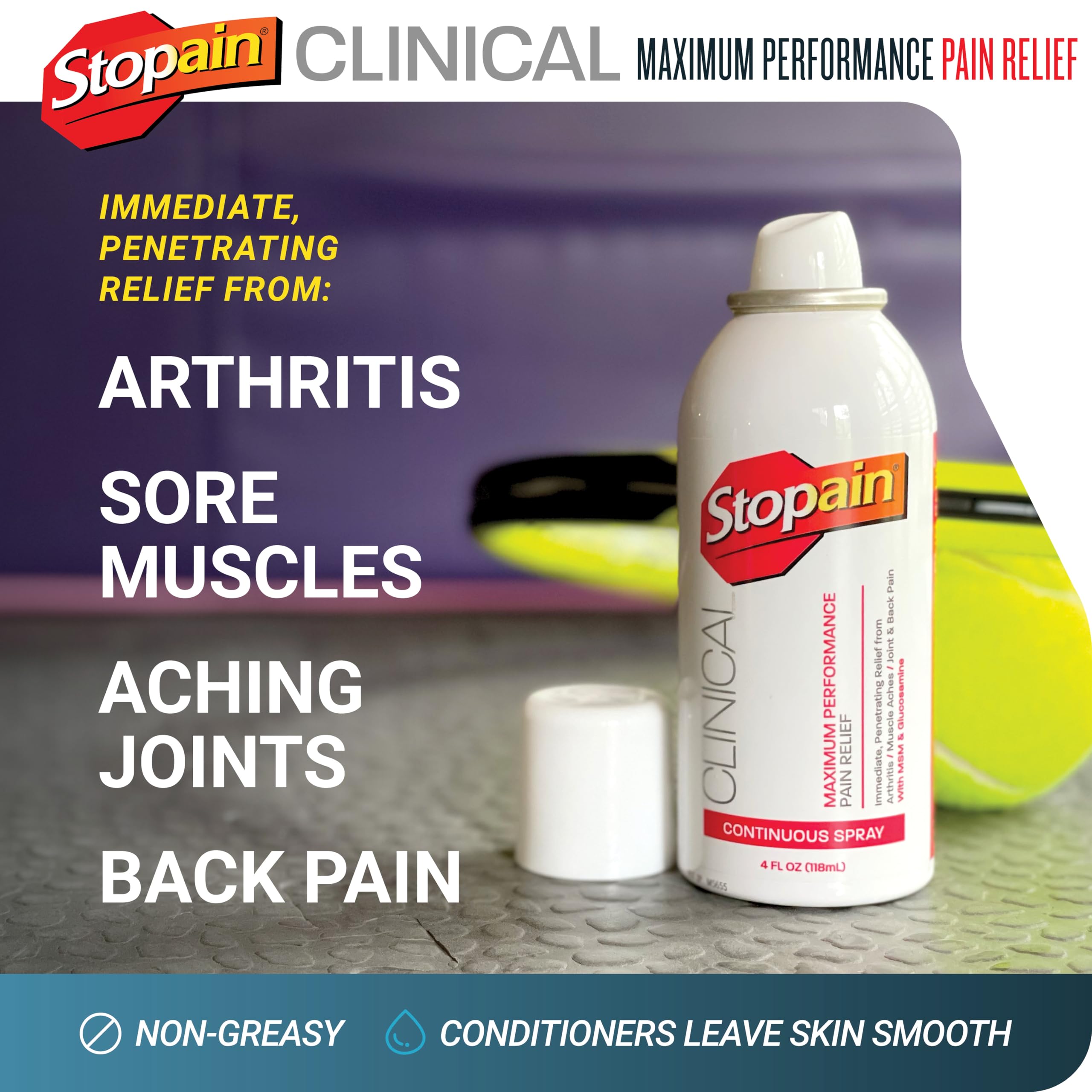 Stopain Clinical 10% Menthol Pain Relief Spray (4 oz), Professional Strength Topical Analgesic for Back, Knee, Joint and Arthritis Pain Relief, Made in USA — Amazon image 2