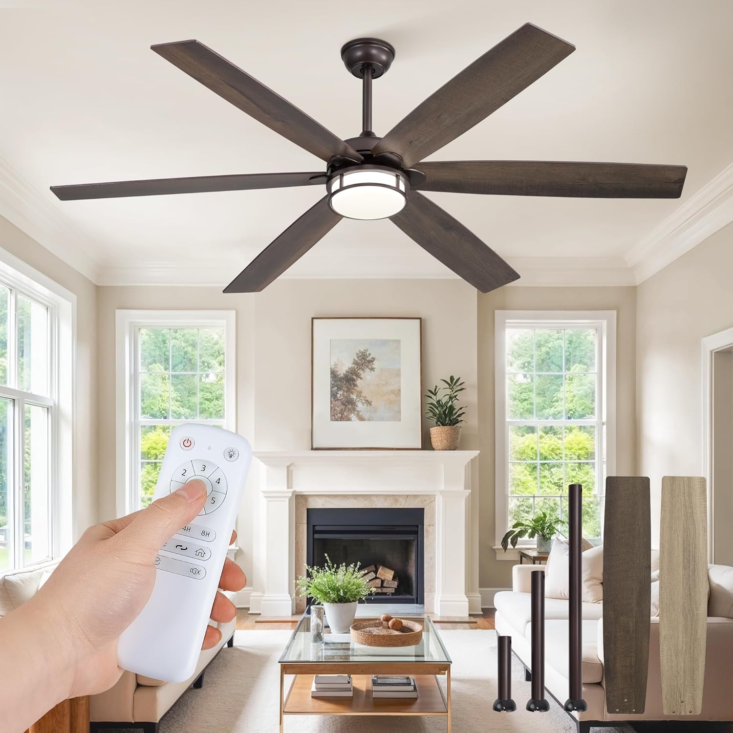 fanbulous 65 inch ceiling fans with lights, farmhouse large ceiling fans with remote, oil bronze modern ceiling fan with led light, quiet dc motor for living room, bedroom, kitchen, indoor oil bronze 65 inch