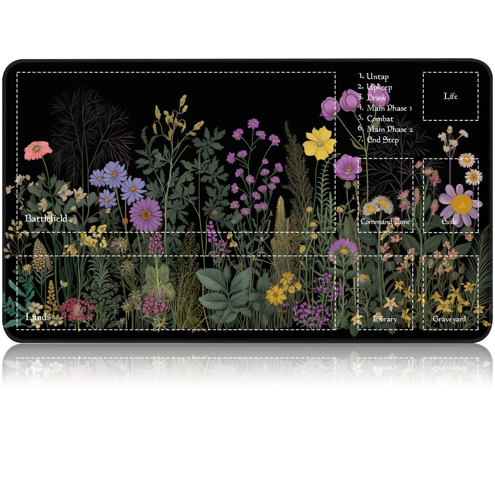 for MTG Game Playmat, for Magic TCG Rubber Play mat,Tabletop Card Playmats with Smooth Surface,Trading Card Inked Game Mat with Zones,Battle Game,Natural Wildflowers