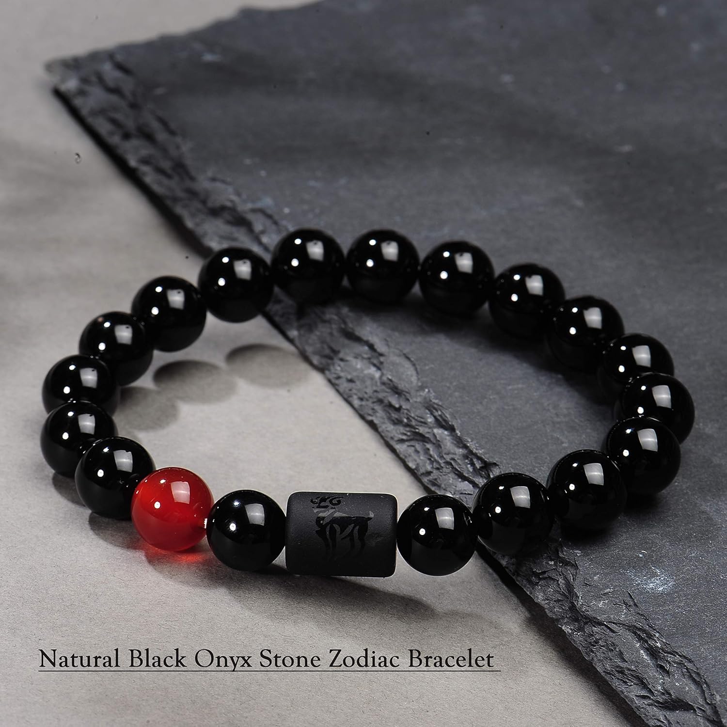 VLINRAS Zodiac Bracelet for Men Women, 8mm 10mm Natural Black Onyx Stone Star Sign Constellation Horoscope Bracelet Gifts - Image 3