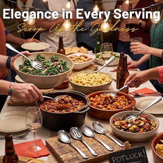 VIVANI 4-Piece Serving Spoons Set, 8.5-Inch Serving Spoon and Slotted Spoon