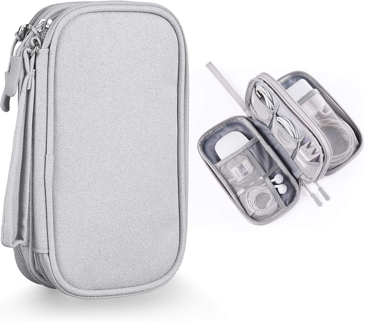 Electronics Accessories Organizer Pouch Bag, Designed for Power Adapter/Charger/Cables/Mouse, for Travel (Light Grey)