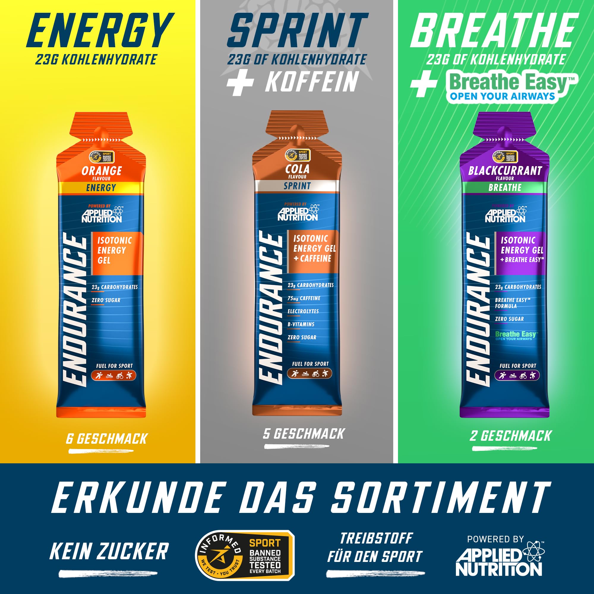Applied Nutrition Isotonic Energy Gel | Performance-Enhancing Formula | Zero Fat Zero Sugar | 23g Carbohydrates Caffeine Free Sportgel (Pack of 6 x 60g) (Variety Pack)