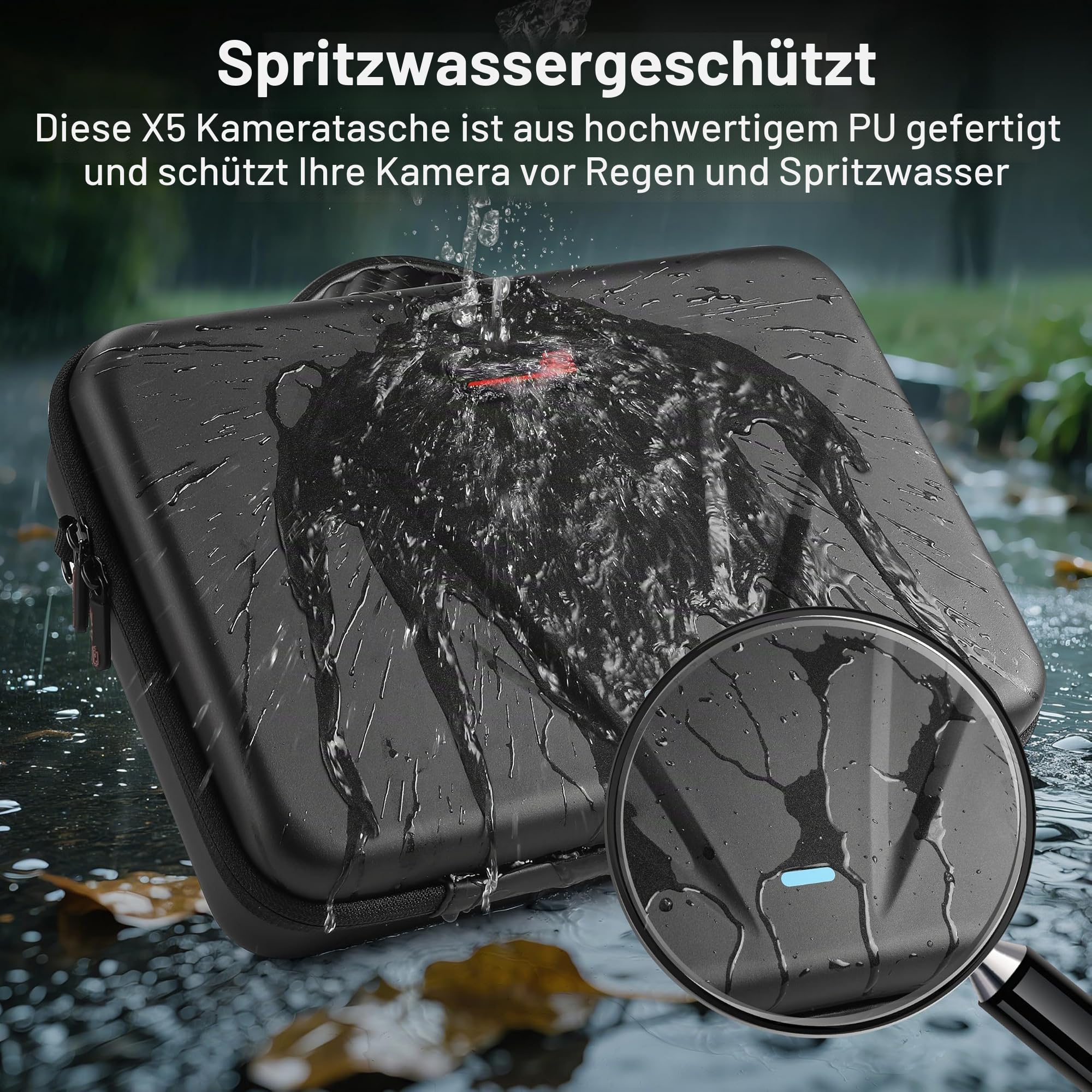 Tragetasche für Insta360 X5, große Kapazität, wasserdichte Reisetasche, Schutzhülle für Insta 360 X5 Zubehör, für Metallkäfig, Lade-Hub, Bullet Time 2.0, faltbarer Selfie-Stick