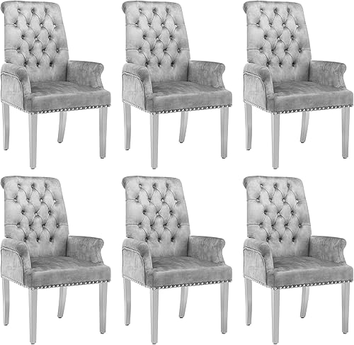 Miniatura 14 de LOULENS Lujosas sillas de comedor de terciopelo, sillas de comedor modernas tapizadas con capitoné, sillas de comedor con reposabrazos y patas de