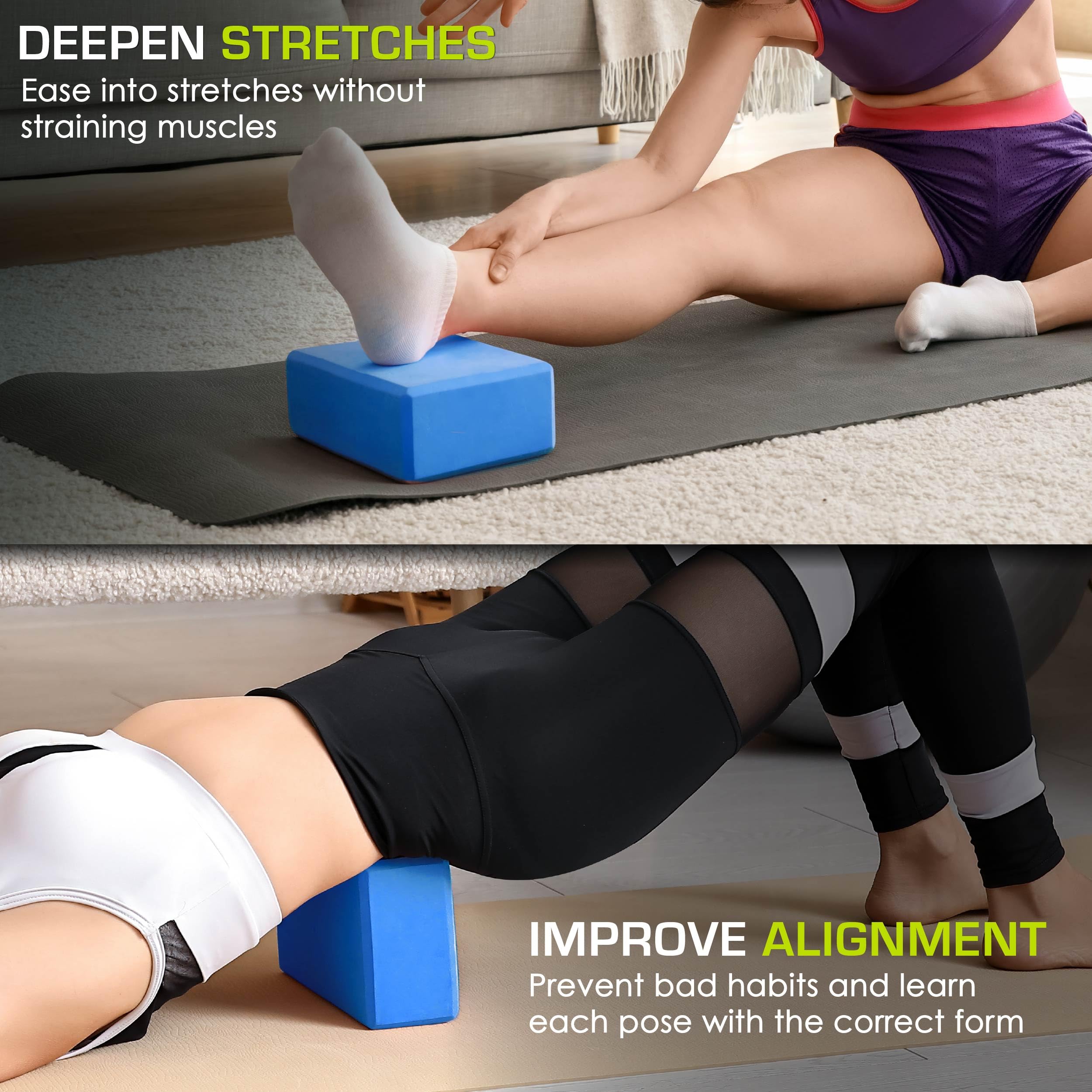 ProsourceFit Foam Yoga Blocks, High Density EVA Yoga Bricks 4 x 6 x 9 (Set of 2), Blue