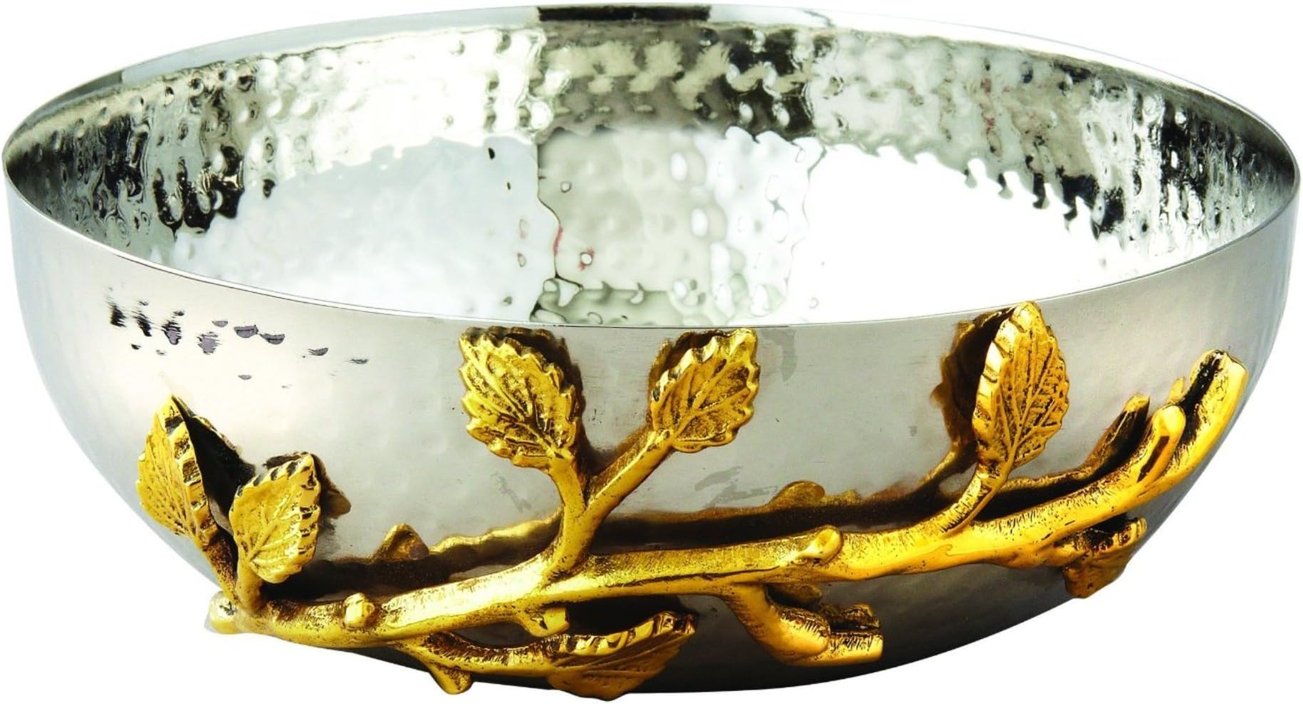 Elegance Golden Vine Hammered Stainless Steel Salad Bowl, 6.5-Inch, Silver/Gold (70031)