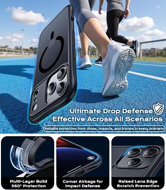 GRECAZO Ultra Magnetic & Shockproof for iPhone 17 Pro Max Case [Compatible with MagSafe] Military Grade Drop Protection,Camera Control,Slim Anti-Scratch Bump Translucent Matte Phone Cover,Black