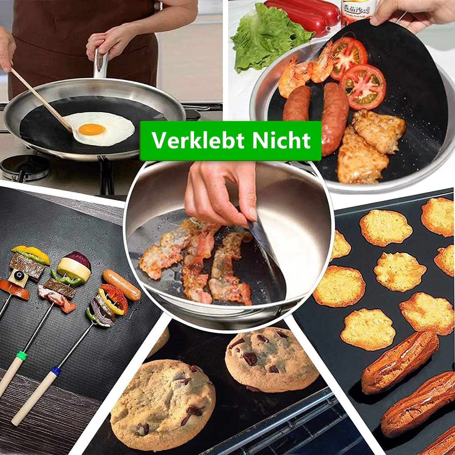 FumyFumy BBQ Grillmatte 5er Set 50x40cm - Wiederverwendbar Mit Bürste & Zange Für Gas & Holzkohlegrill