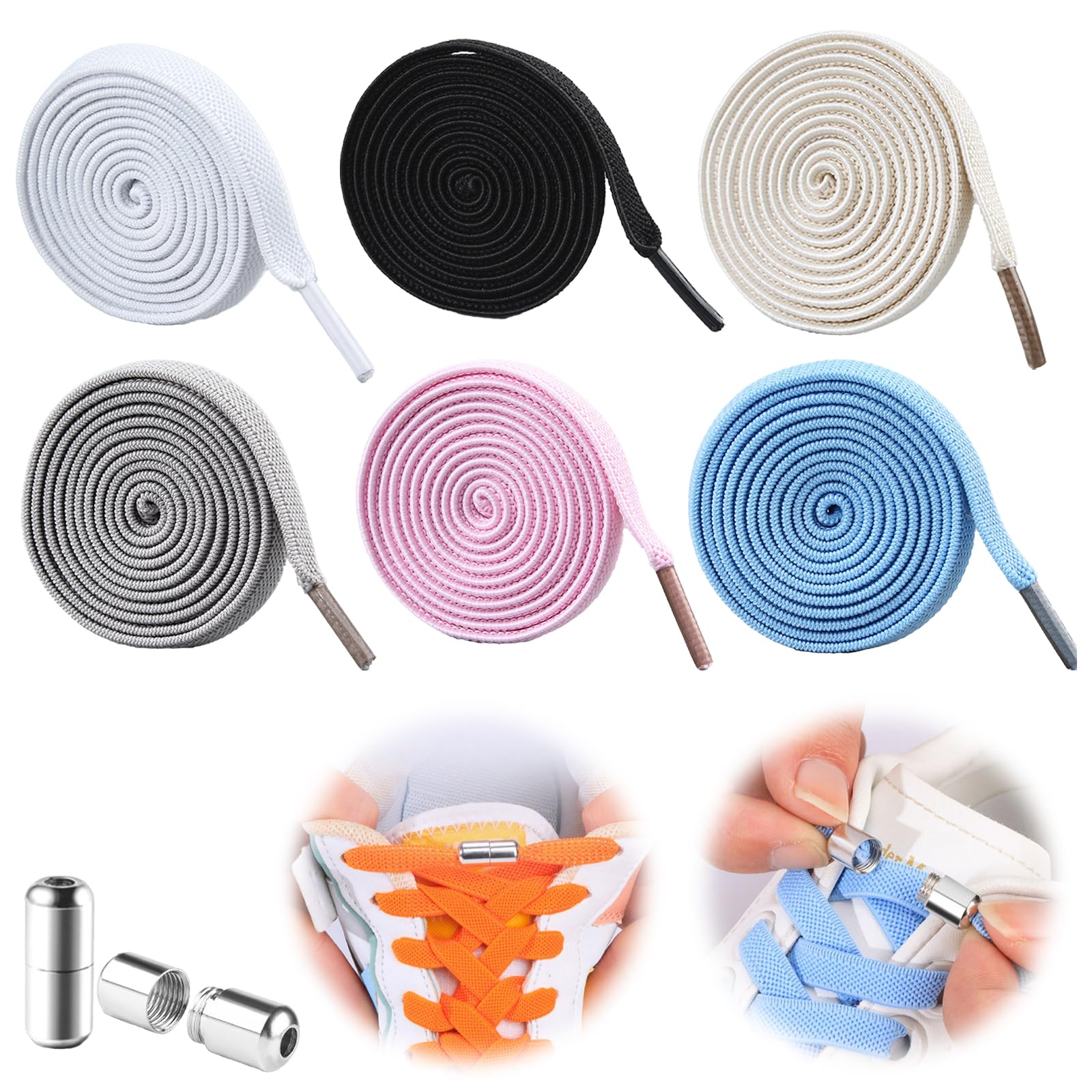 tewiaii6 Pairs No Tie Elastic Shoe Lace: Elastic Tieless Shoelace - Casual Sports Shoelace Buckle - One Size Fits All Adult and Kids