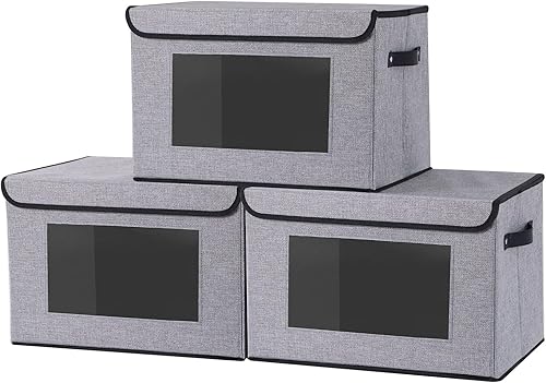 YheenLf Cajas de almacenamiento de tela, cestas de almacenamiento de 17.7 x 11.8 x 11.8 pulgadas para estantes con tapas, contenedores de