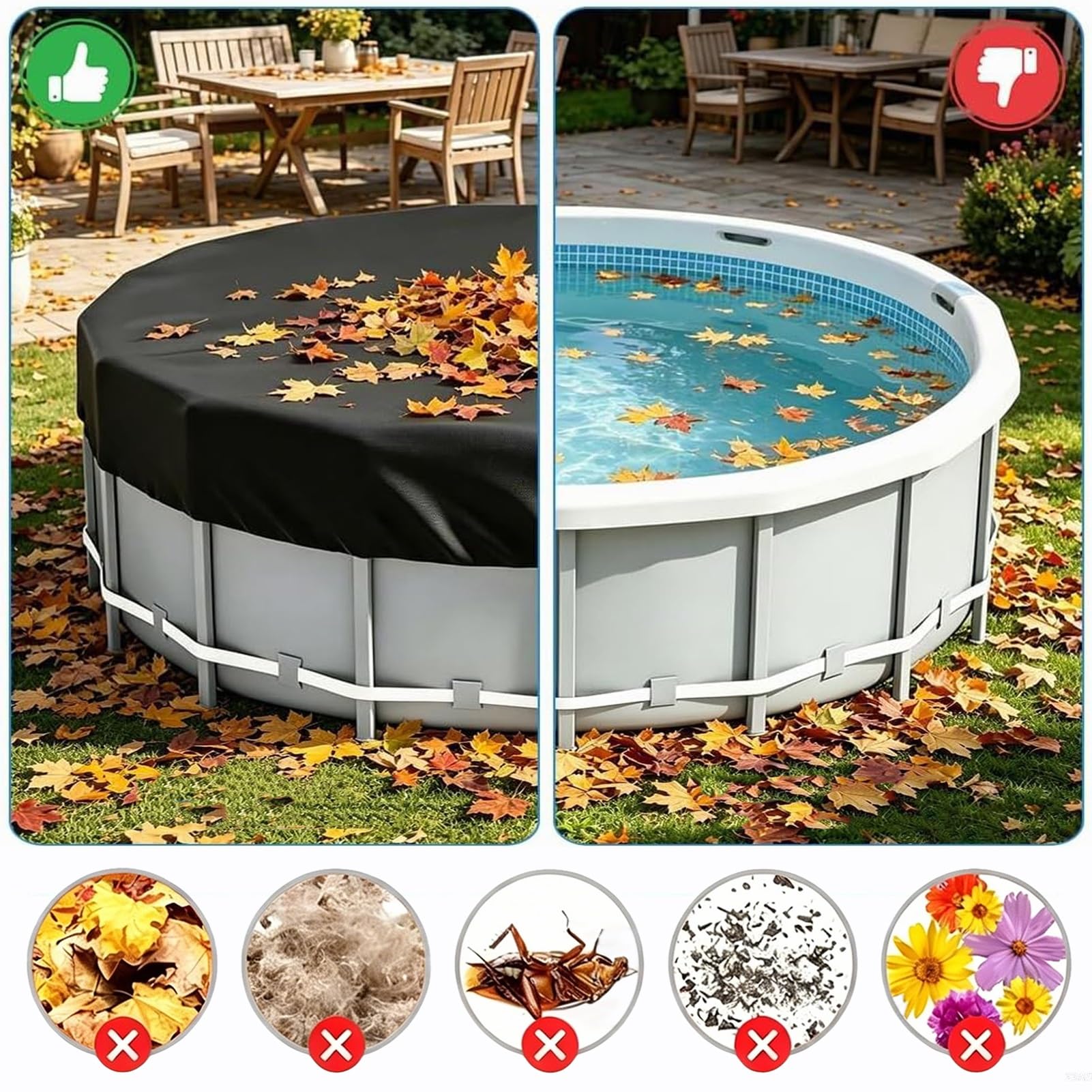 Telo di Copertura per Piscina Rotondo,copertura piscina fuori terra con coulisse e chiodi,antivento e protezione solare per piscine gonfiabili,vasche da bagno,trampolino(12FT(366 * 20cm))