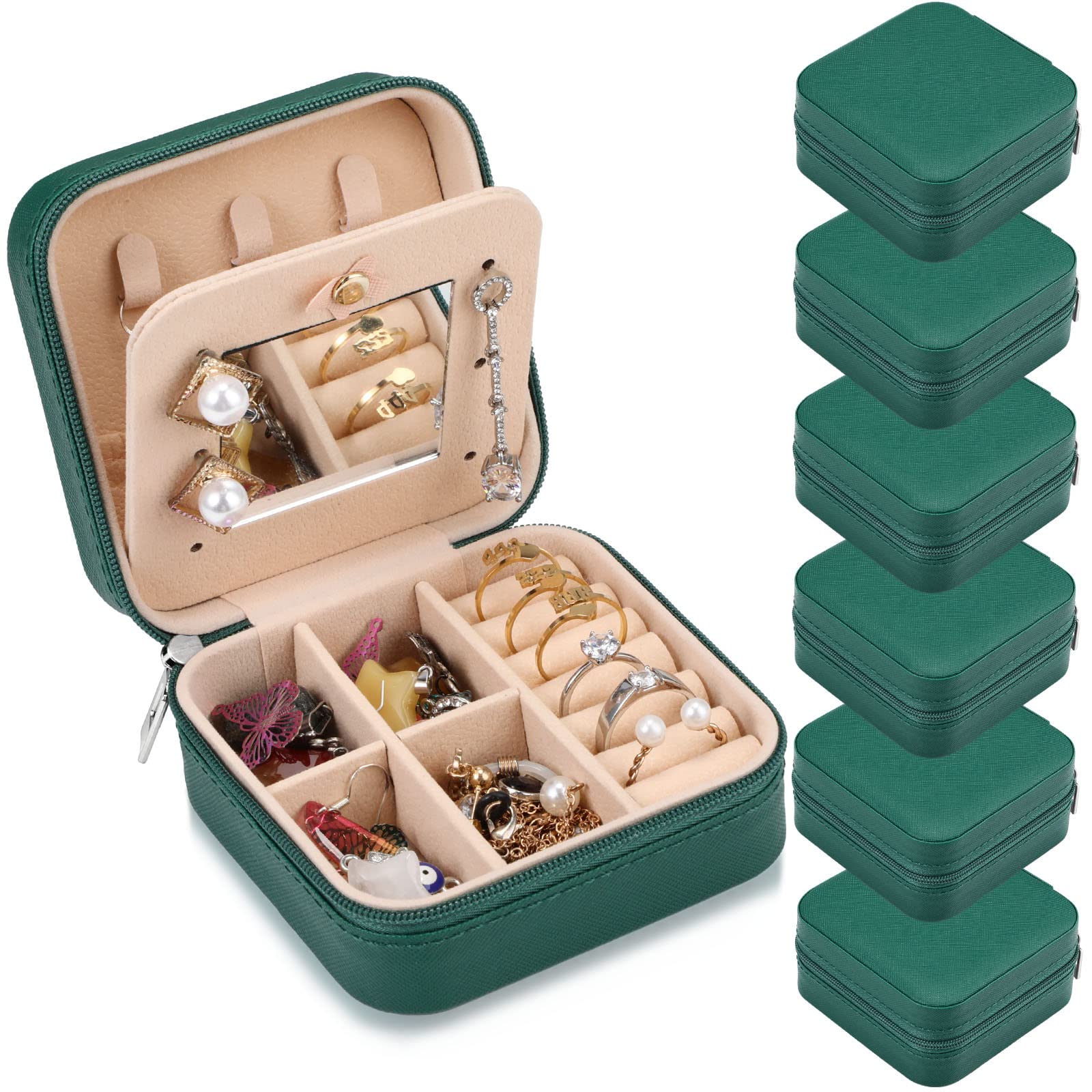 Hillban Bridesmaid Gifts Jewelry Box with Mirror, PU Leather Small Travel Jewelry Case Organizer Storage for Women Girls