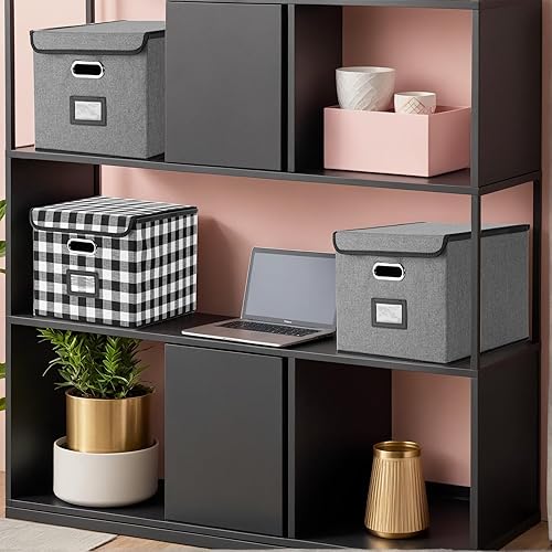 Vista 40 de Caja de archivos plegable con tapa y deslizador de plástico, organizador de documentos colgantes para oficina/hogar, 14.96 x 12.6 x 10.83 pulgadas