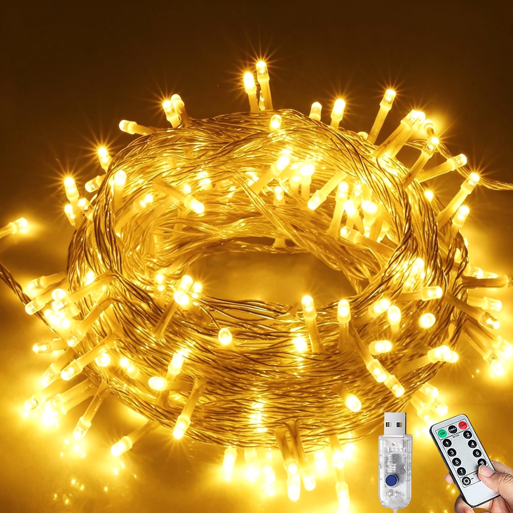 Pesalot Fairy Lights Plug in,12M/120LED USB String Lights,Warm White