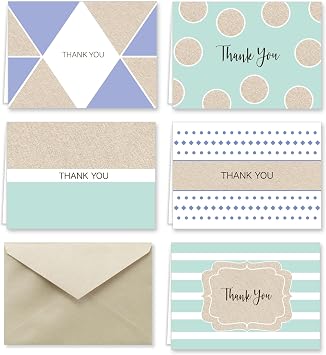 Paper Frenzy Purple and Mint Designer Thank You Note Card Collection with Envelopes - 25 pack