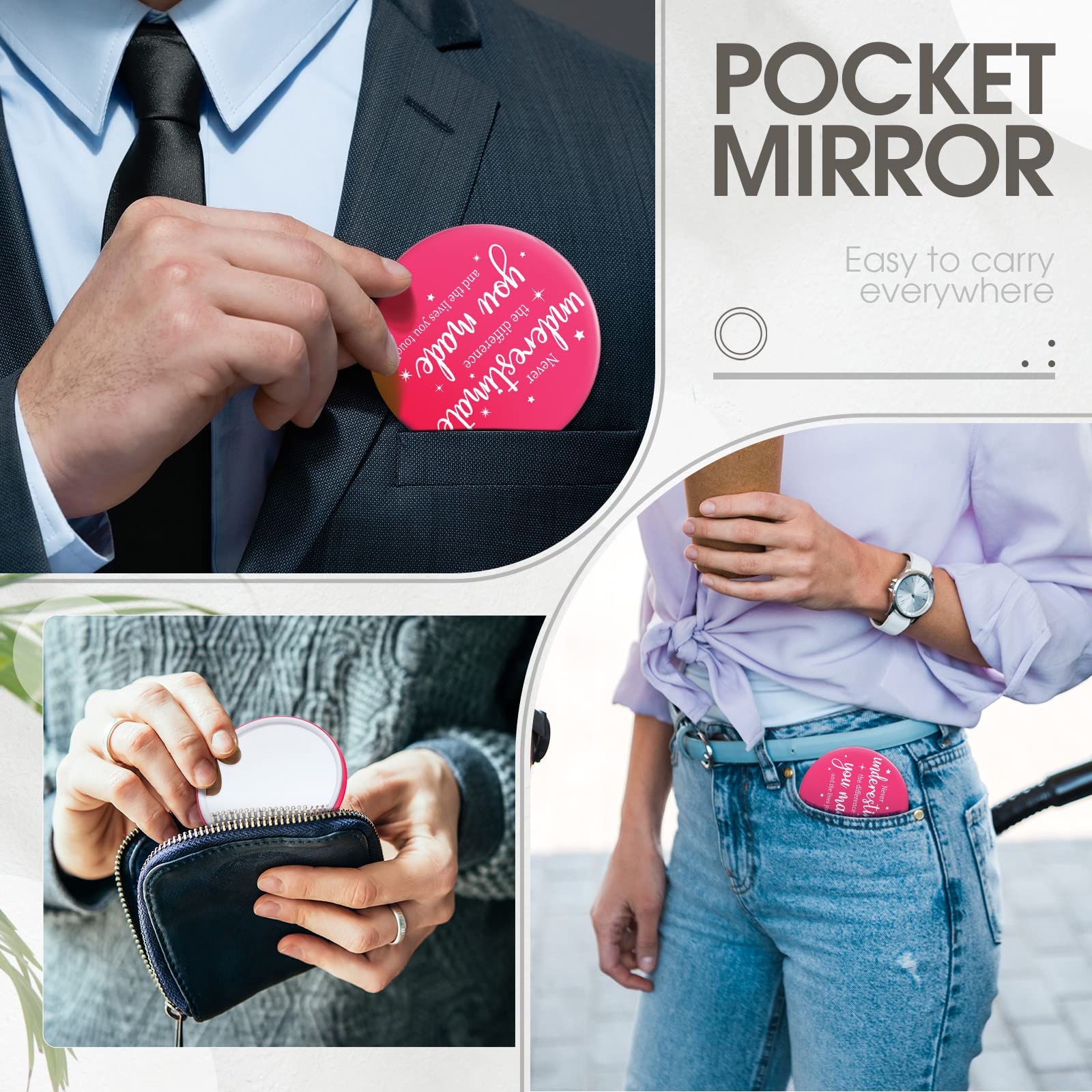 Hoolerry 48 espejos compactos inspiradores a granel, espejo de bolsillo portátil redondo para bolso, regalo de agradecimiento para hombres, mujeres, niños, compañeros de trabajo, amigos, 2.8 pulgadas