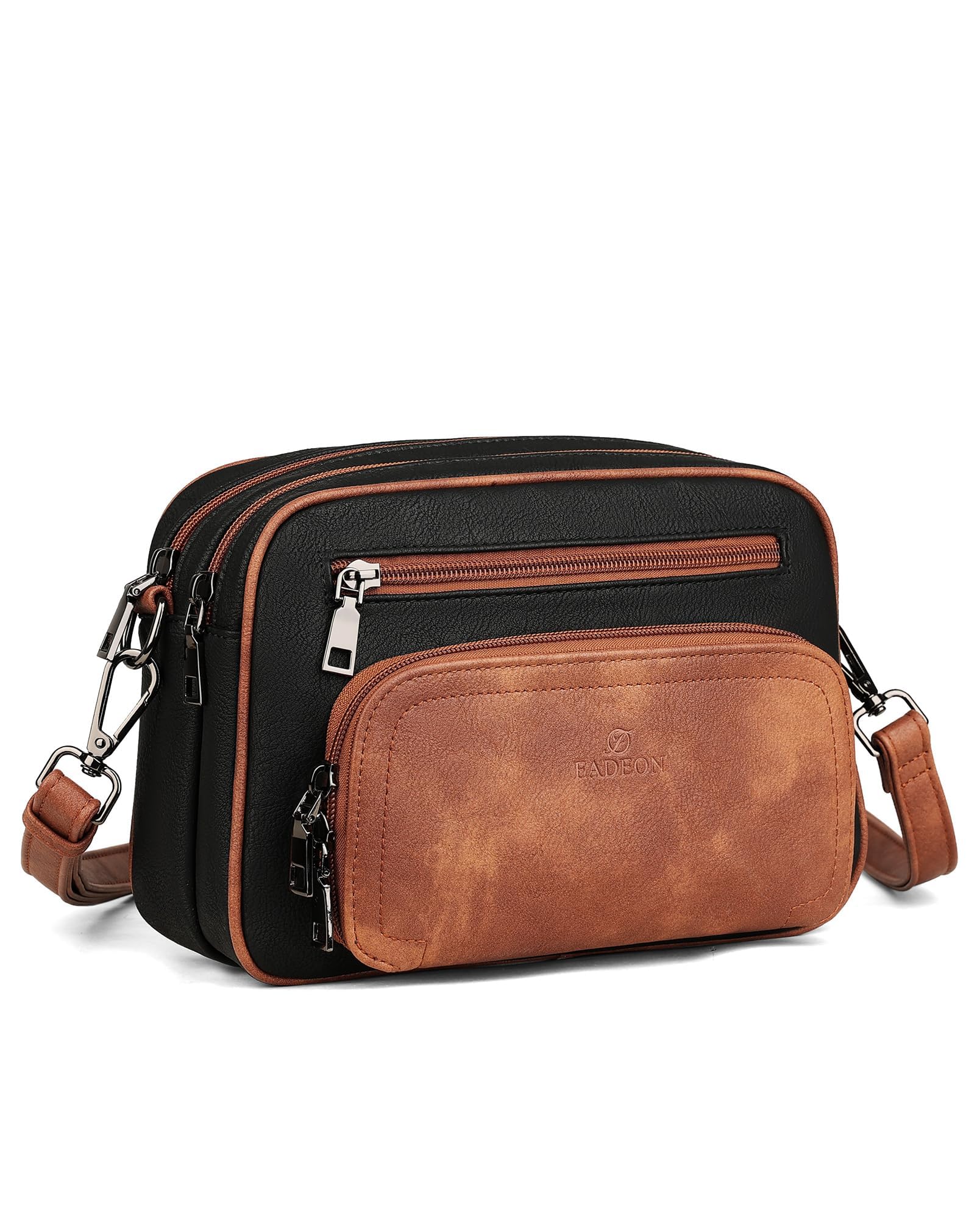 Crossbody Bags for Women Multi-pocket Leather Crossbody Purses, Designer Shoulder Bag Adjustable Removable Strap Black Brown