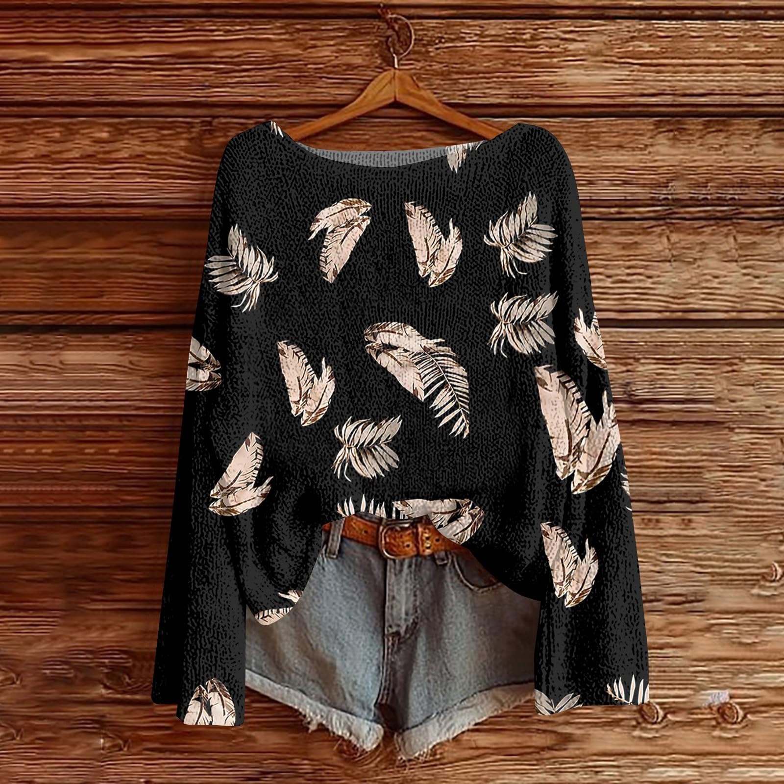 Generisch Bluse Trendiger Strickwaren Pullover für Frauen Boho Vintage Rundhals Strickpullover Damen Herbst Winter Casual Langarmshirt Floral Print Bequem Oberteil