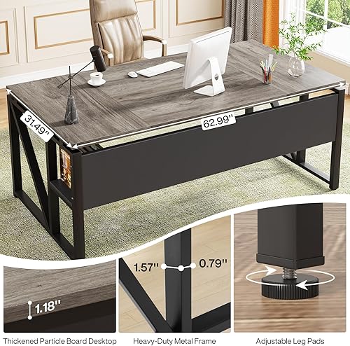 Miniatura 7 de Tribesigns Escritorio para computadora de 63 pulgadas con estante inferior, escritorio de oficina en casa, mesa de escritura para estación de