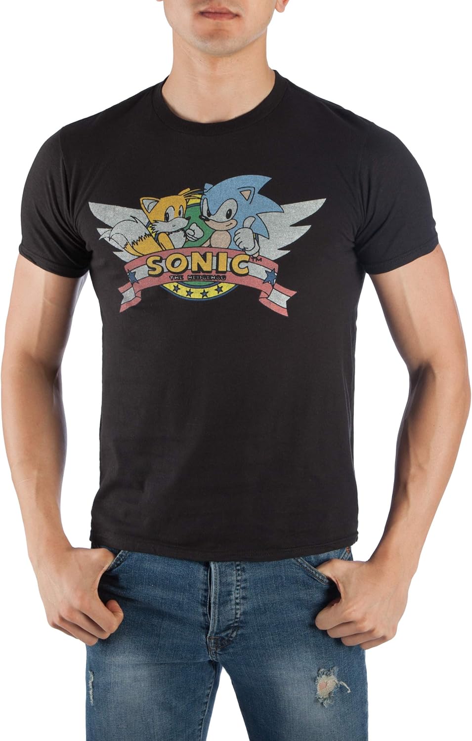 Bioworld Camiseta Sonic The Hedgehog para hombre, Negro -