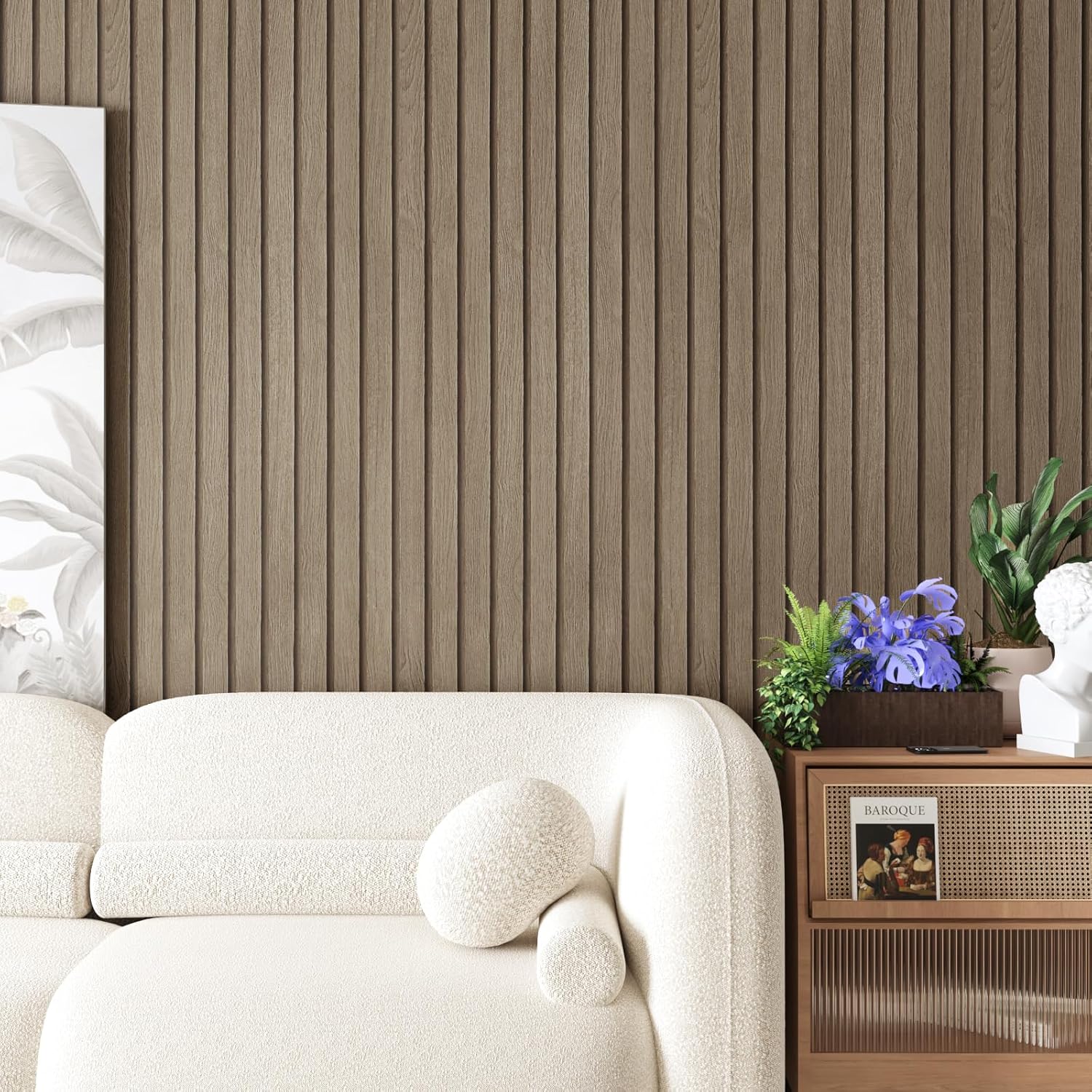 CRE8TIVE Wide 24"x354" Brown Wood Slats Wallpaper Peel and Stick Wood Grain Contact Paper Waterproof Self Adhesive Wood Panel Removable Wallpaper Wooded Stripe Look Paper for Furniture Walls Classroom