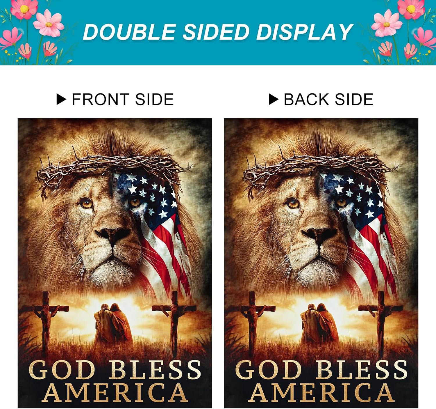 God Bless America Lion of Judah House Flag 28 x 40 Inch Double Sided Patriotic Religious Summer Fall Garden Flags Banner for Outdoor Porch Yard Decor Holiday House Flags Seasonal Decorations - Image 4